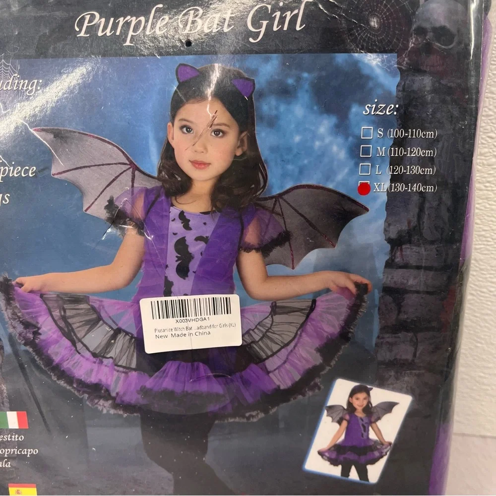 NWT‎ Girls Bat Witch Costume Halloween Cosplay Fancy Dress Up with Bat Wings XL